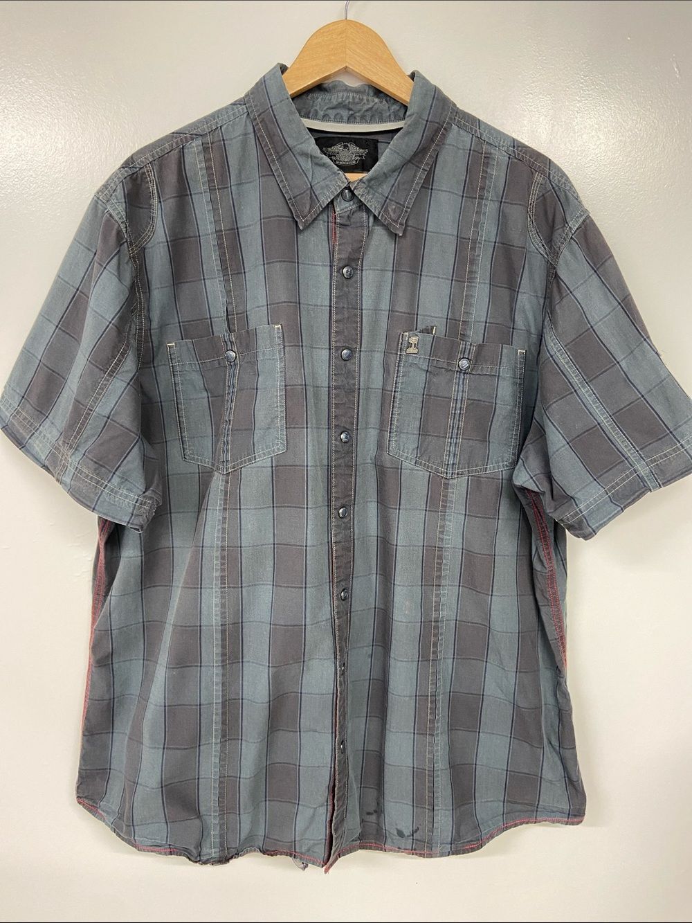 Harley-Davidson Men’s Snap Front Short Sleeve Collared Plaid Shirt Size 3X